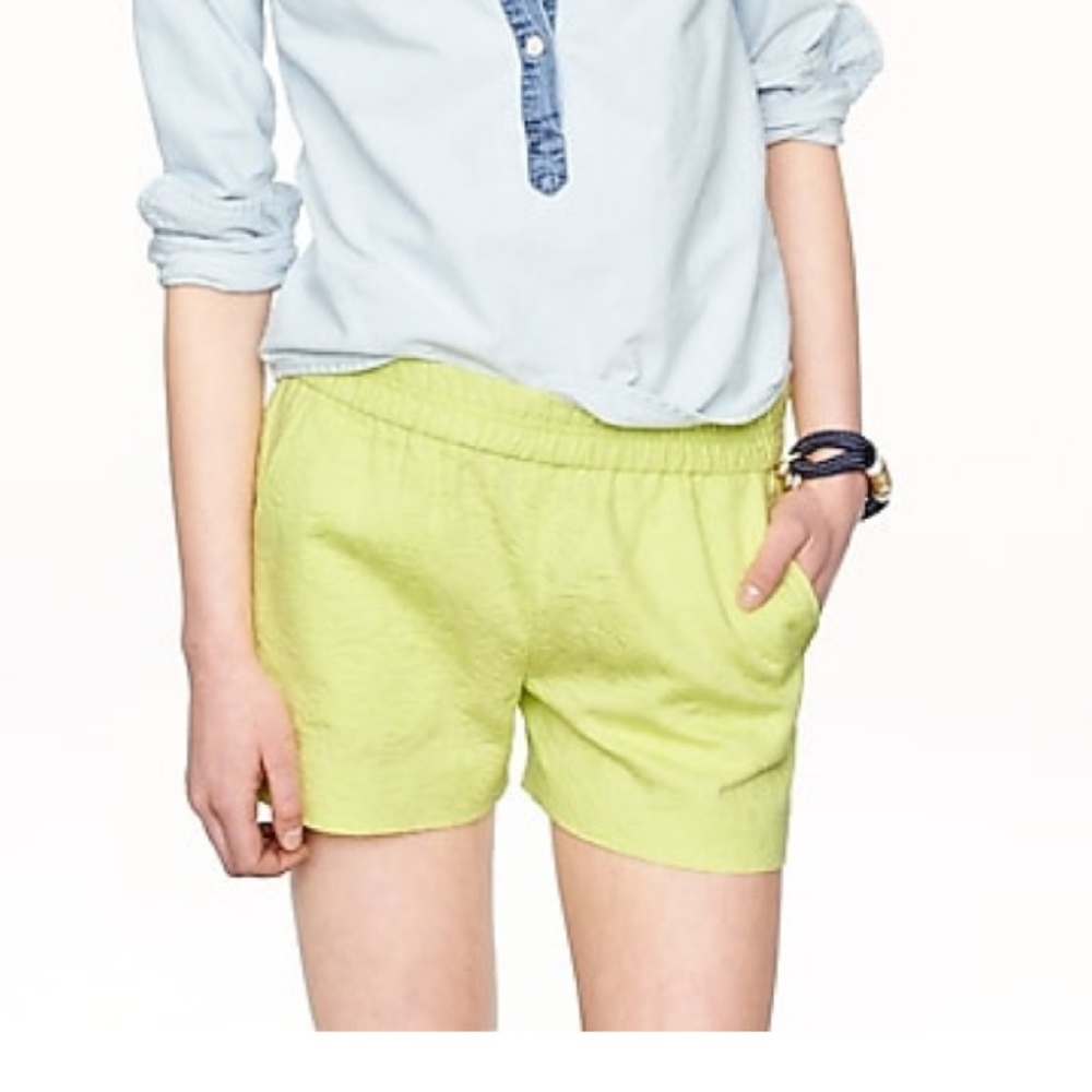 J. Crew yellow pull on matelasse shorts